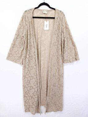 Joy Folie Mia Joy Women Xiomara Duster in Sand Lace Floral Size XL Longline